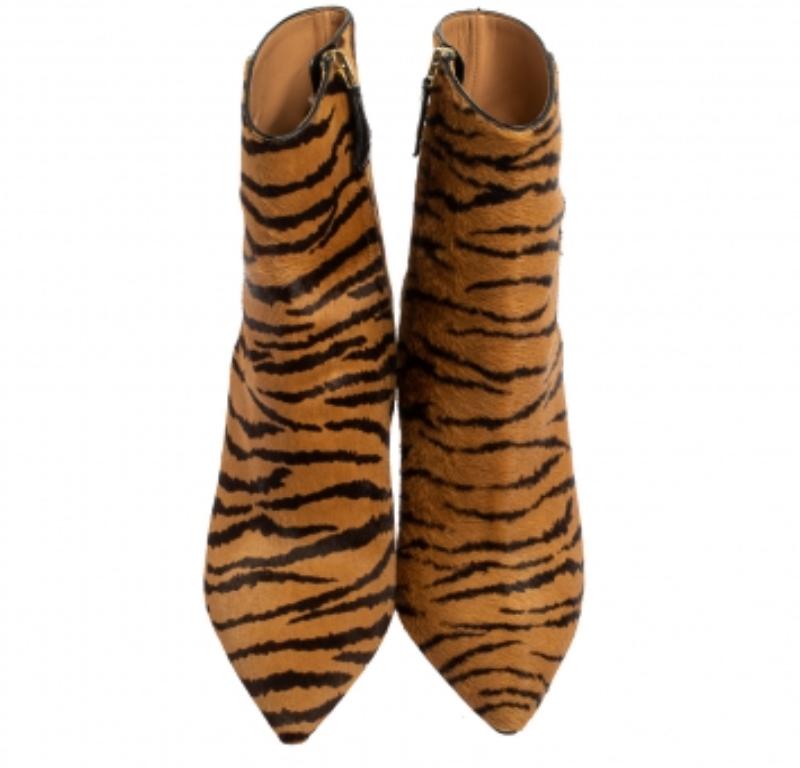 Marrone Aquazzura Stivali Alma in pelle di vitello marrone con stampa leopardata misura 36 in vendita