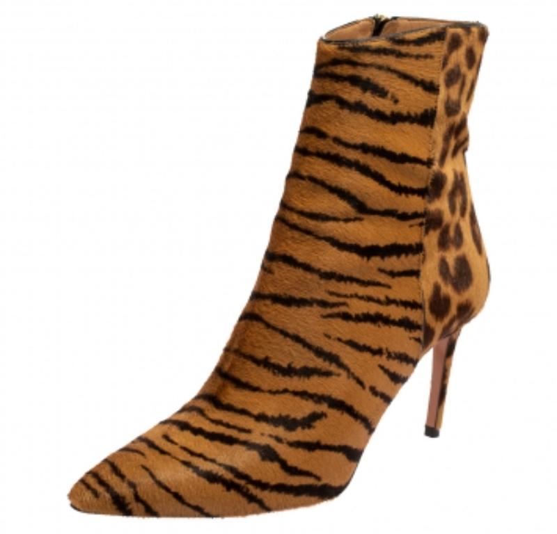 Aquazzura Stivali Alma in pelle di vitello marrone con stampa leopardata misura 36 In condizioni buone in vendita a Dubai, Al Qouz 2