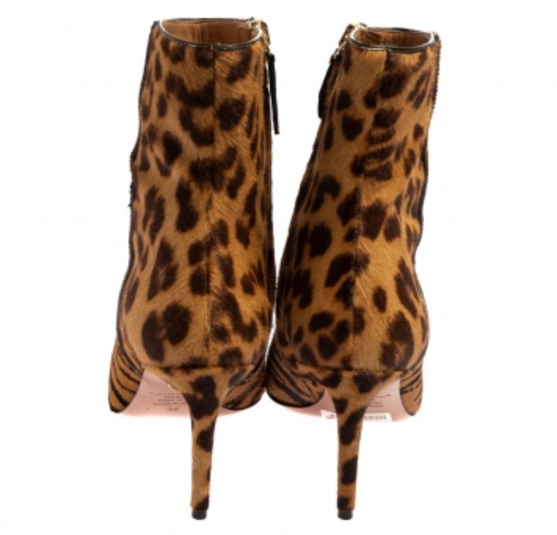 Aquazzura Stivali Alma in pelle di vitello marrone con stampa leopardata misura 36 in vendita 2