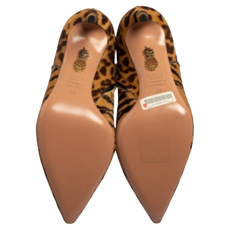 Aquazzura Stivali Alma in pelle di vitello marrone con stampa leopardata misura 36 in vendita 3