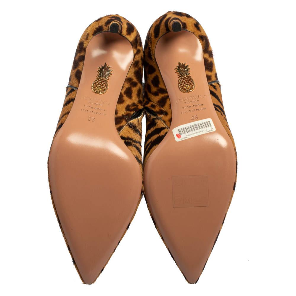 Aquazzura Brown Leopard Print Calf Hair Alma Boots Size 36 For Sale 4
