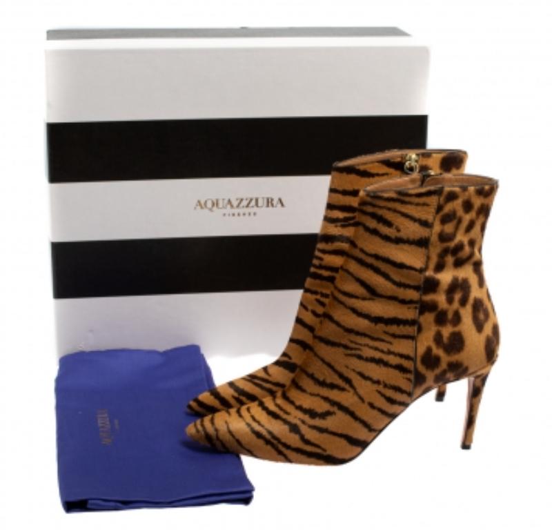 Aquazzura Stivali Alma in pelle di vitello marrone con stampa leopardata misura 36 in vendita 4