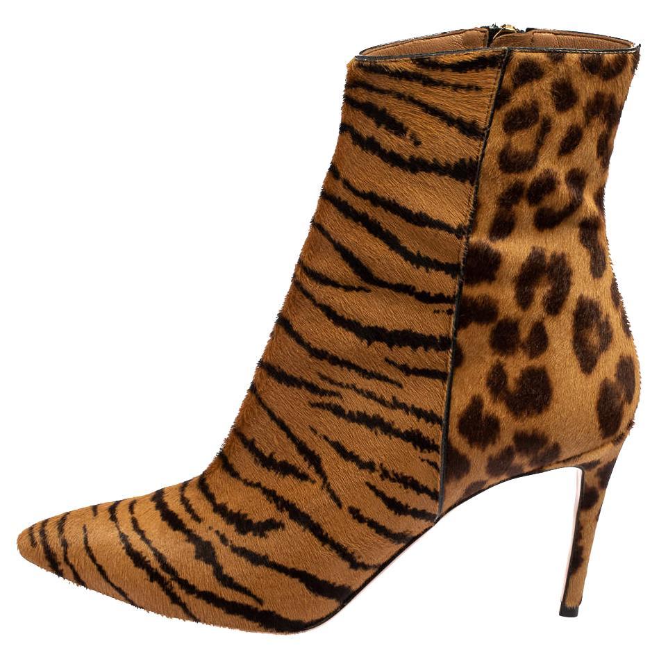 Aquazzura Brown Leopard Print Calf Hair Alma Boots Size 36 For Sale