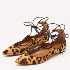 Aquazzura Brown Leopard Print Calf Hair Christy Ballet Flats Size 35