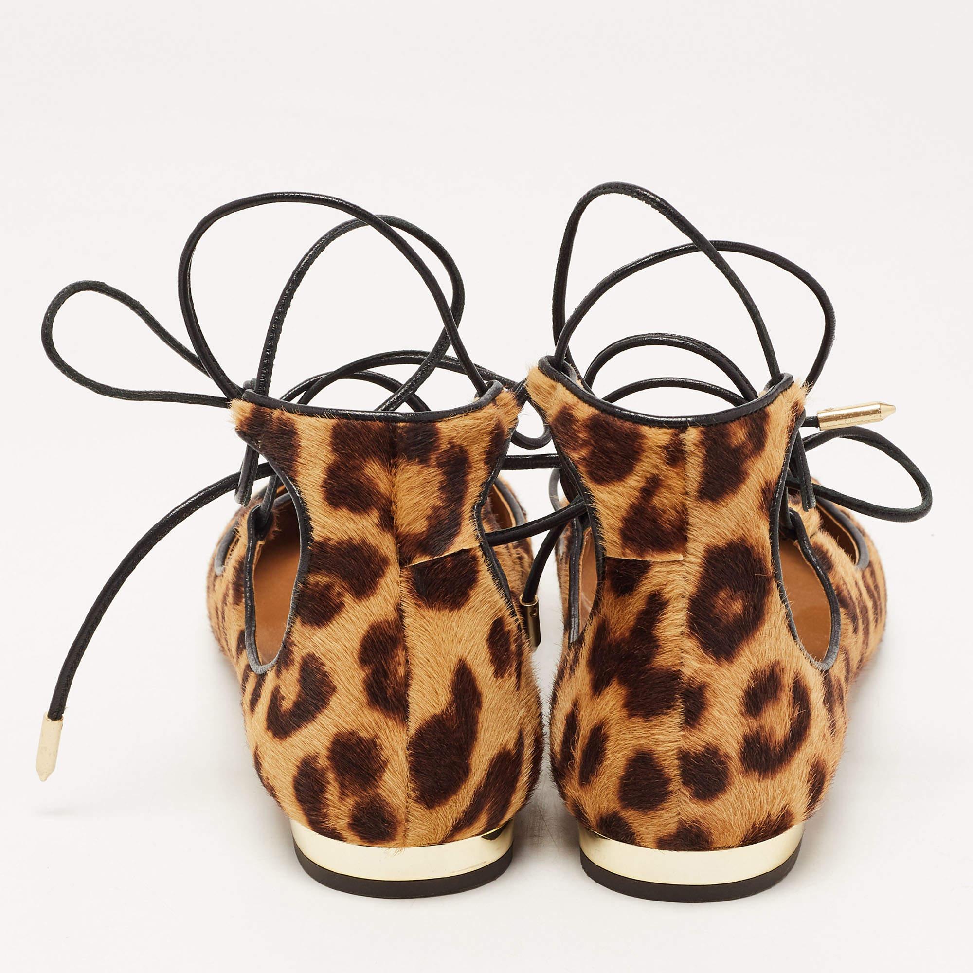 Aquazzura Brown Leopard Print Calf Hair Christy Ballet Flats Size 35 For Sale 1