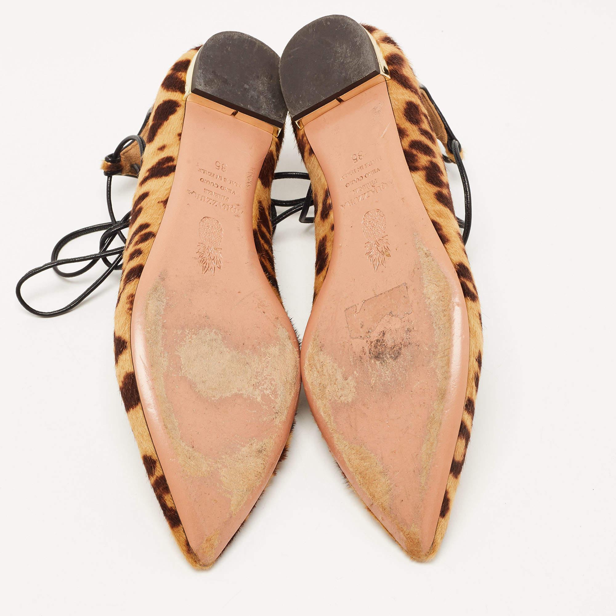 Aquazzura Brown Leopard Print Calf Hair Christy Ballet Flats Size 35 For Sale 2
