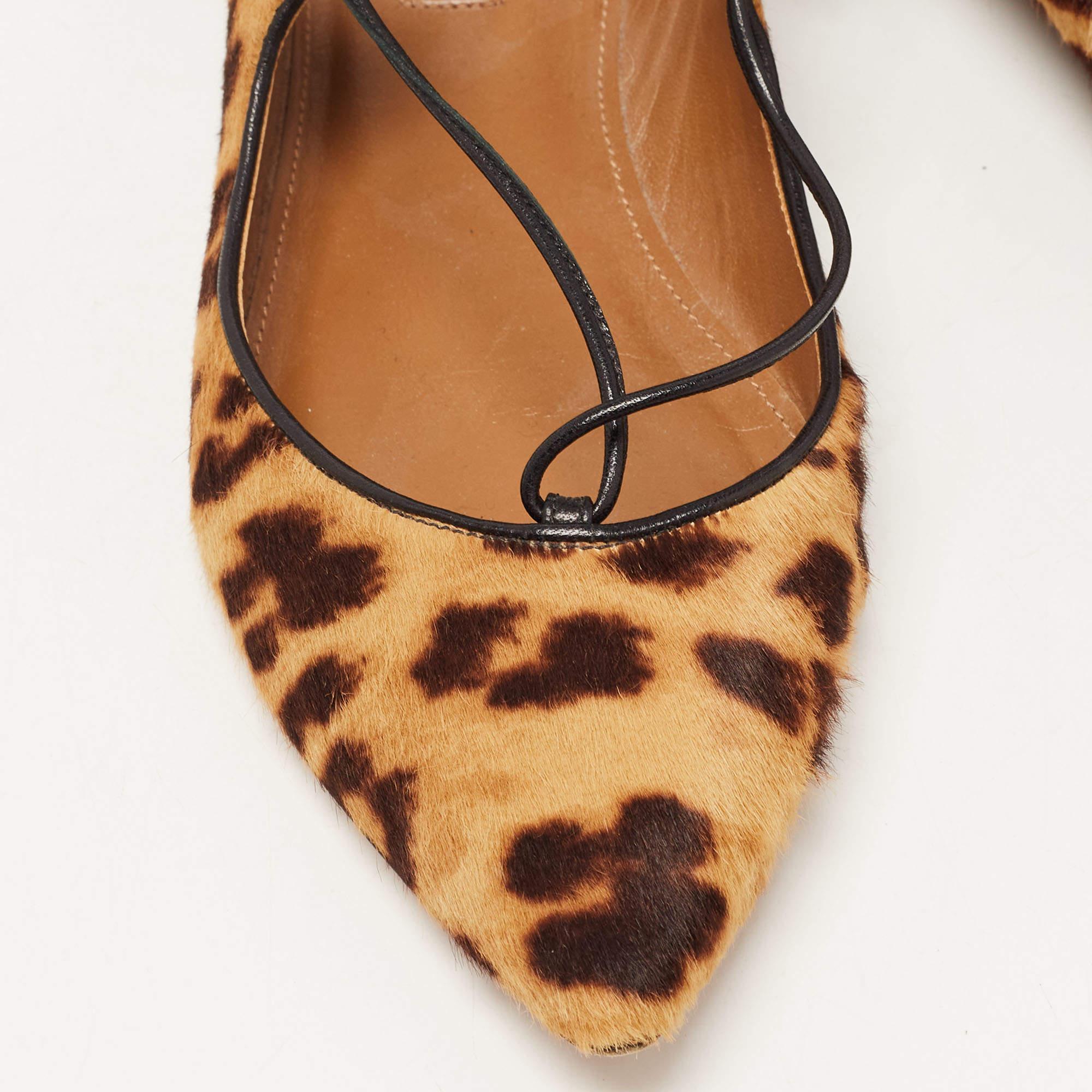 Aquazzura Brown Leopard Print Calf Hair Christy Ballet Flats Size 35 For Sale 3