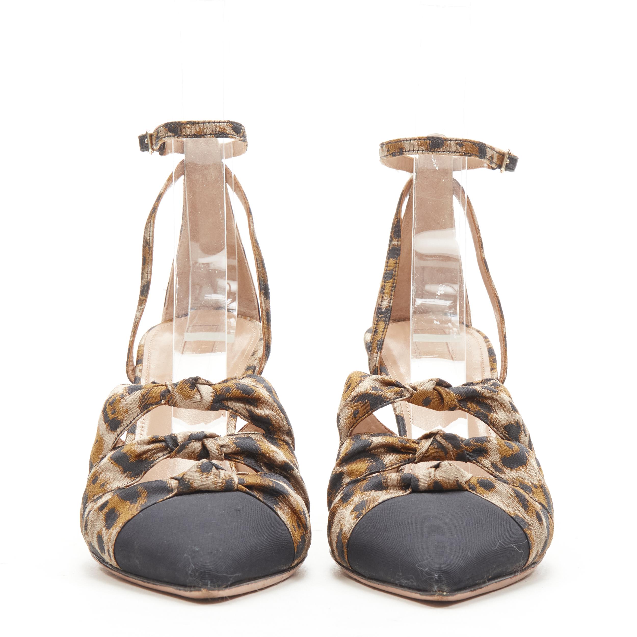 Marron AQUAZZURA brown leopard trio bow ankle strap toe cap high heel pump EU36 en vente