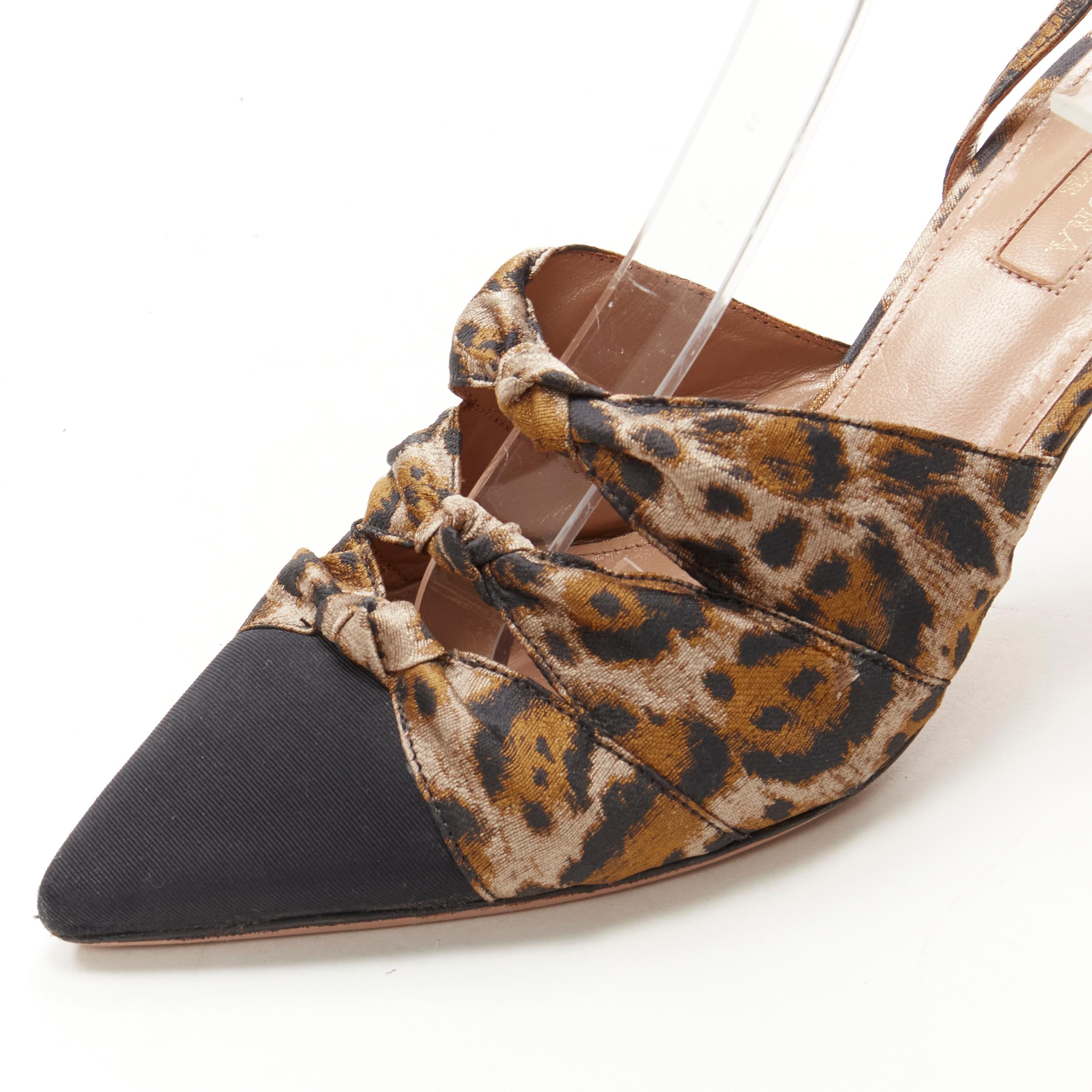 AQUAZZURA brown leopard trio bow ankle strap toe cap high heel pump EU36 en vente 3