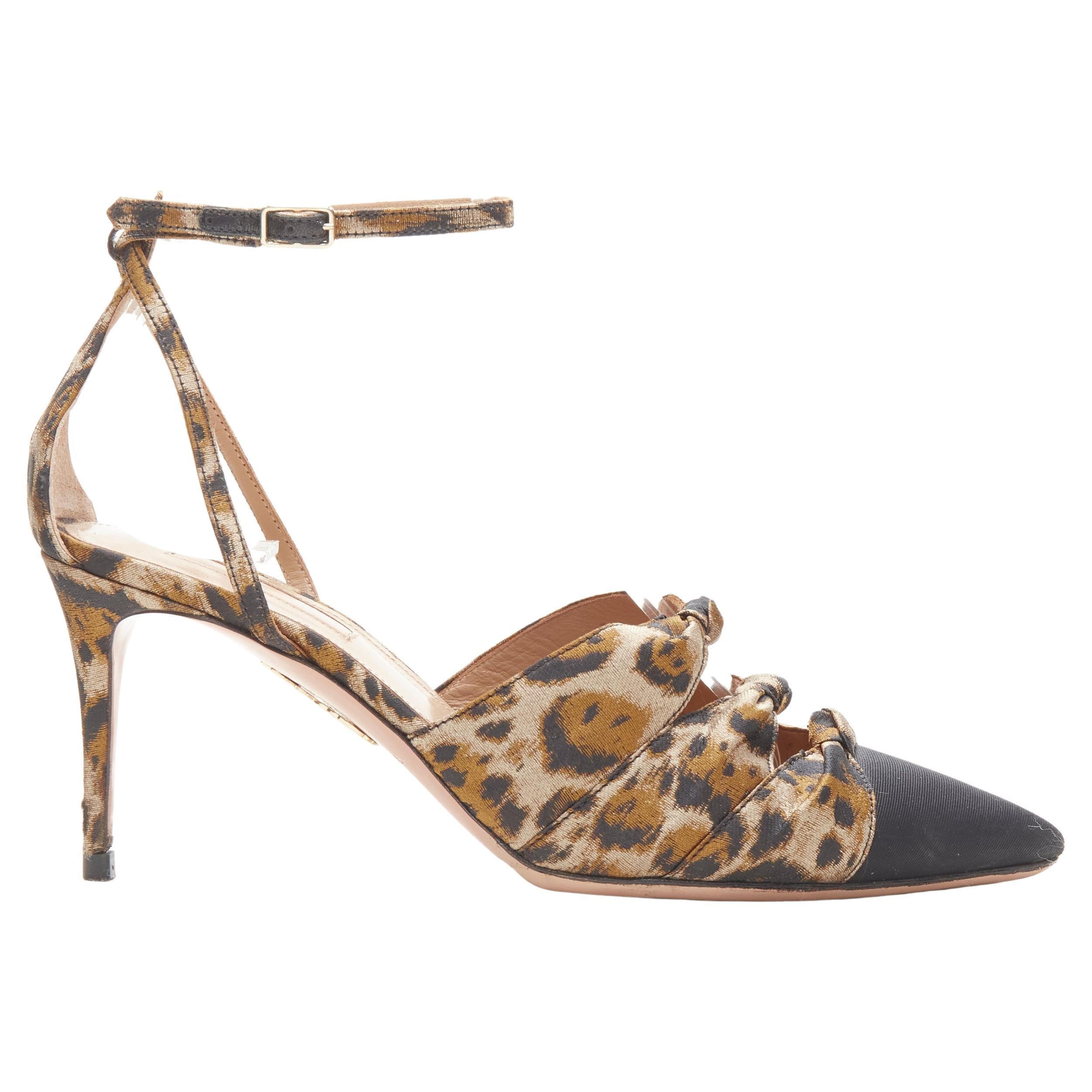 AQUAZZURA brown leopard trio bow ankle strap toe cap high heel pump EU36 en vente