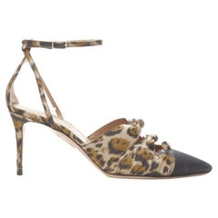 Used AQUAZZURA brown leopard trio bow ankle strap toe cap high heel pump EU36