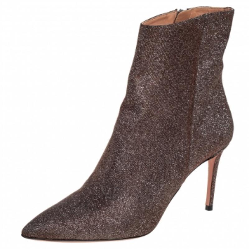 Aquazzura Brown Lurex Fabric Ankle Boots Size 37 In Good Condition For Sale In Dubai, Al Qouz 2