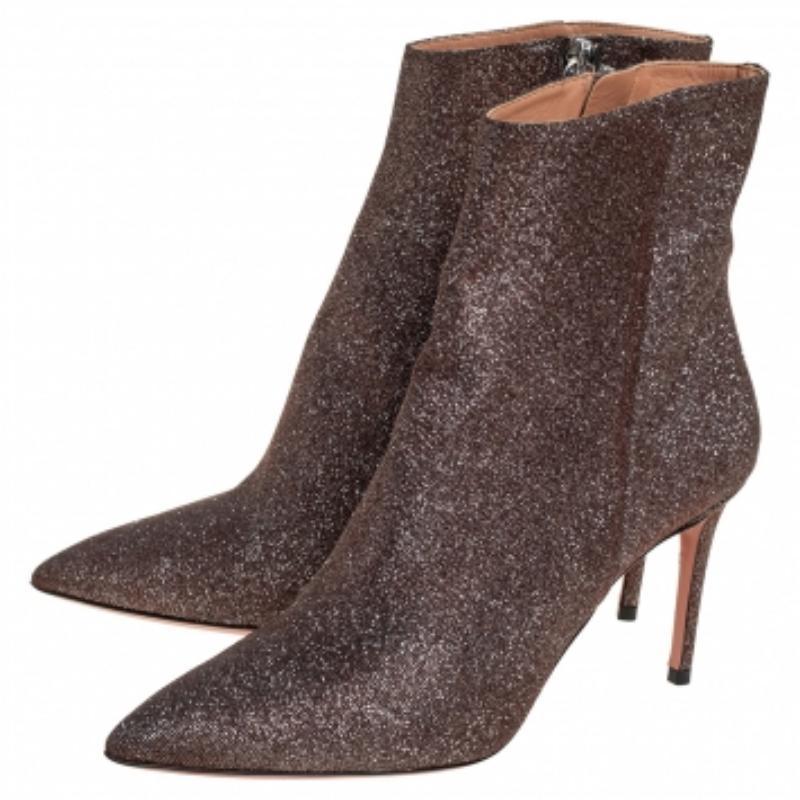 Aquazzura Brown Lurex Fabric Ankle Boots Size 37 For Sale 1
