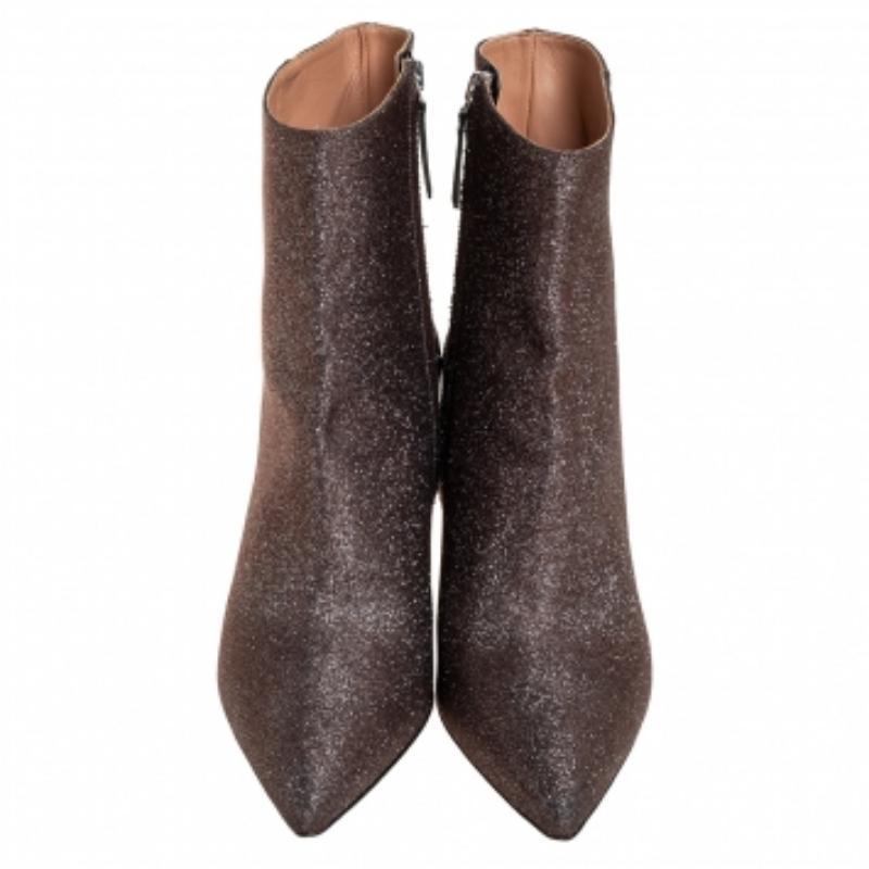 Aquazzura Brown Lurex Fabric Ankle Boots Size 37 For Sale 2