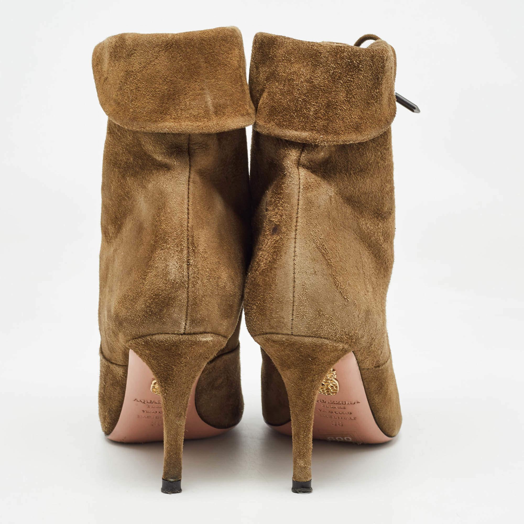 Aquazzura Brown Olive Green Suede Tribeca Ankle Boots Size 36 For Sale 1