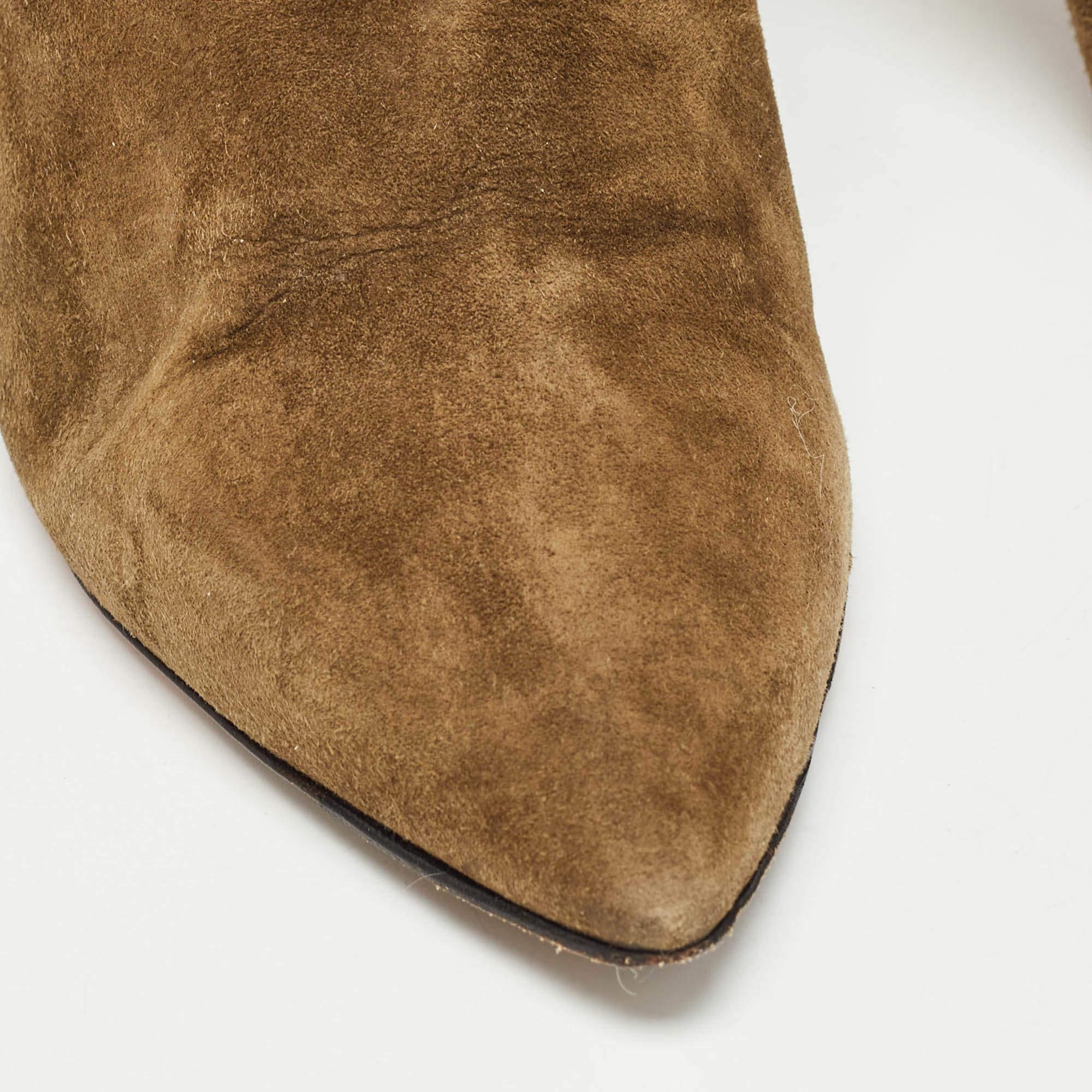 Aquazzura Brown Olive Green Suede Tribeca Ankle Boots Size 36 For Sale 3