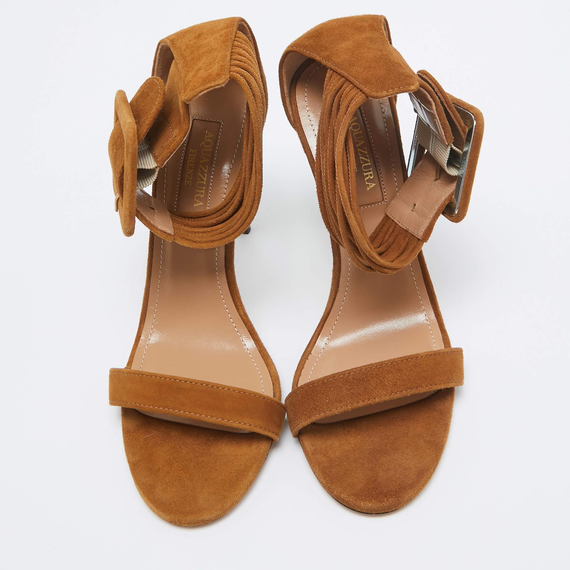 Aquazzura Brown Suede Casablanca Sandals Size 35 In Good Condition In Dubai, Al Qouz 2