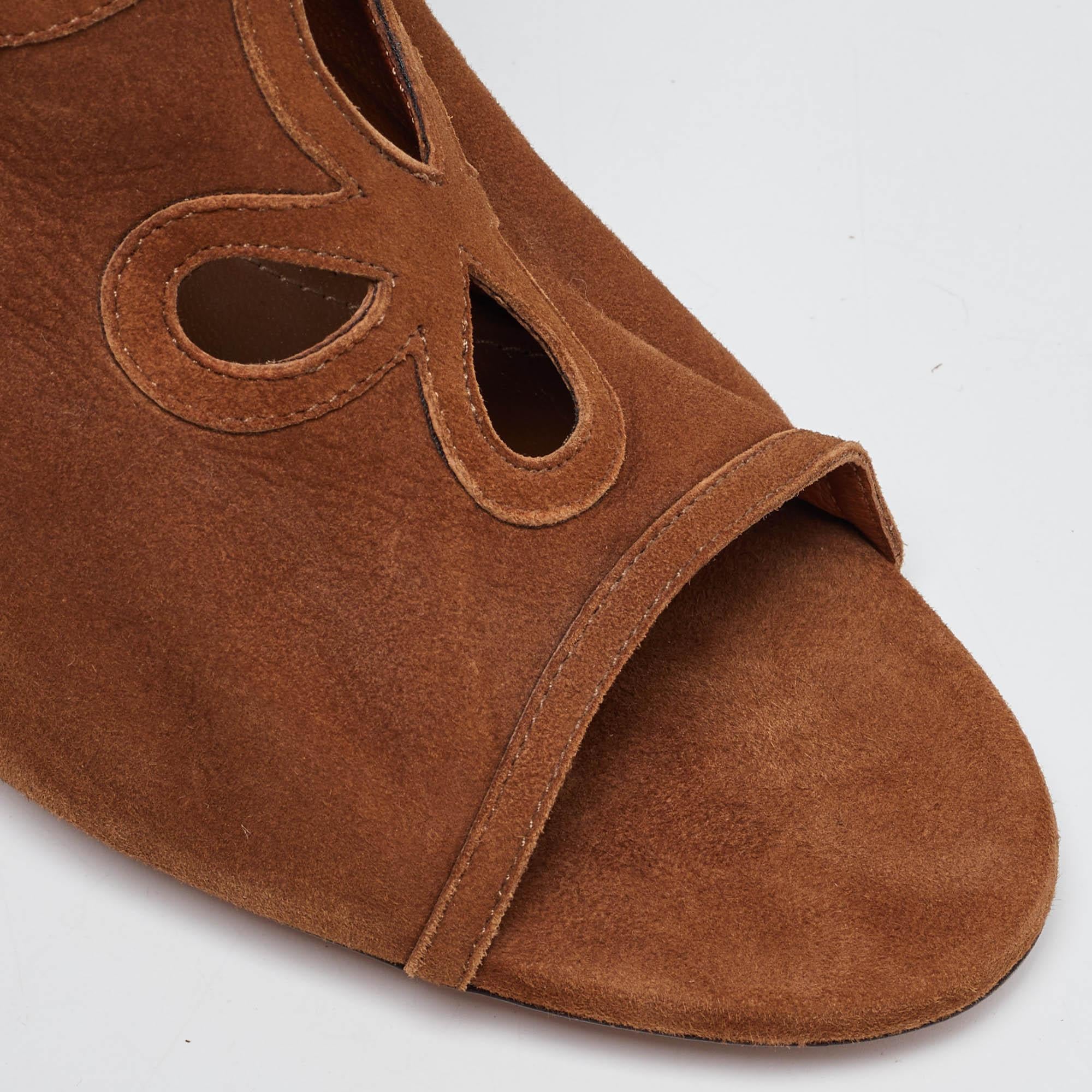 Aquazzura Brown Suede Cut Out Tassel Detail Ankle Wrap Sandals Size 39 3