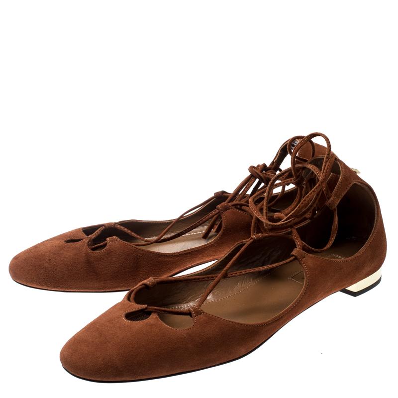 Bailarinas con cordones de ante marrón Aquazzura Talla 38.5 Marrón