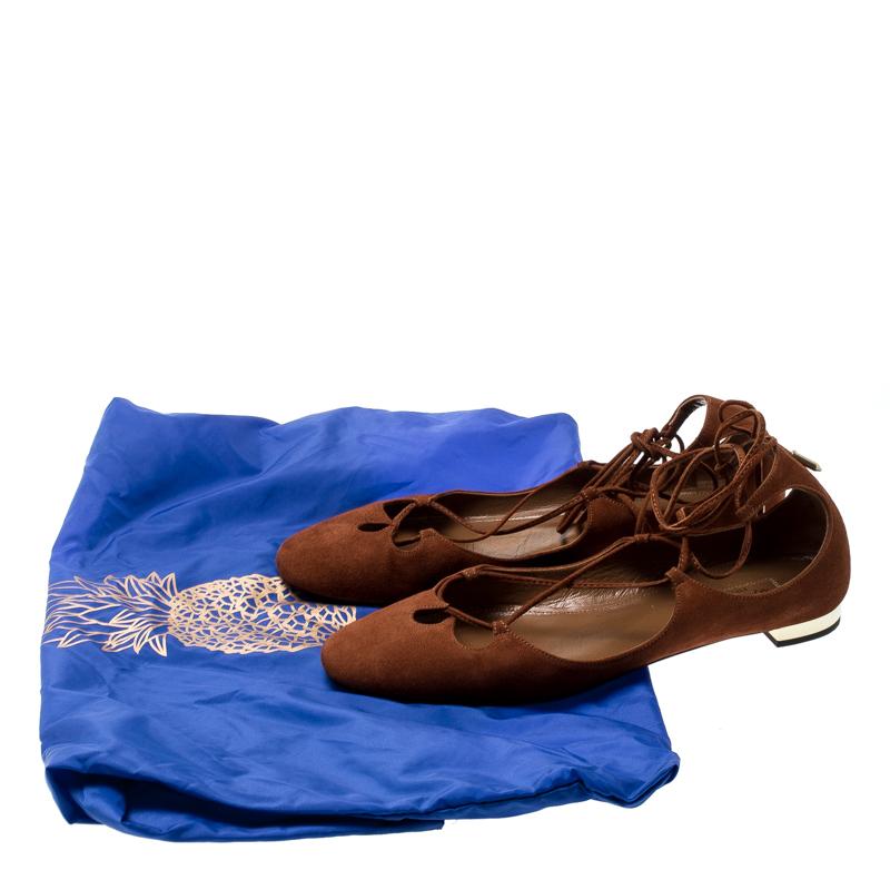 Bailarinas con cordones de ante marrón Aquazzura Talla 38.5 en Bueno Estado en Dubai, Al Qouz 2