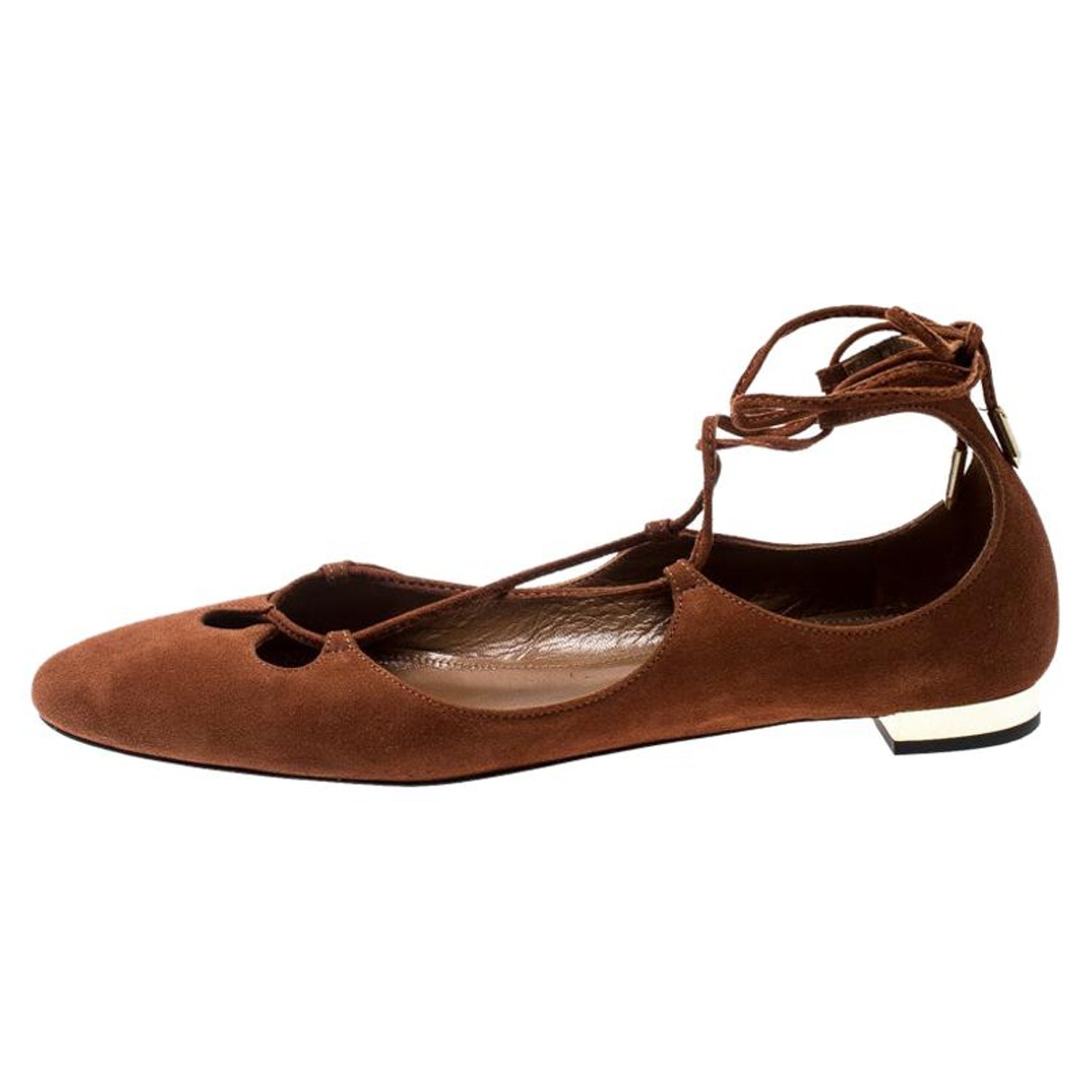 Aquazzura Brown Suede Dancer Lace Up Ballet Flats Size 38.5 For Sale at  1stDibs