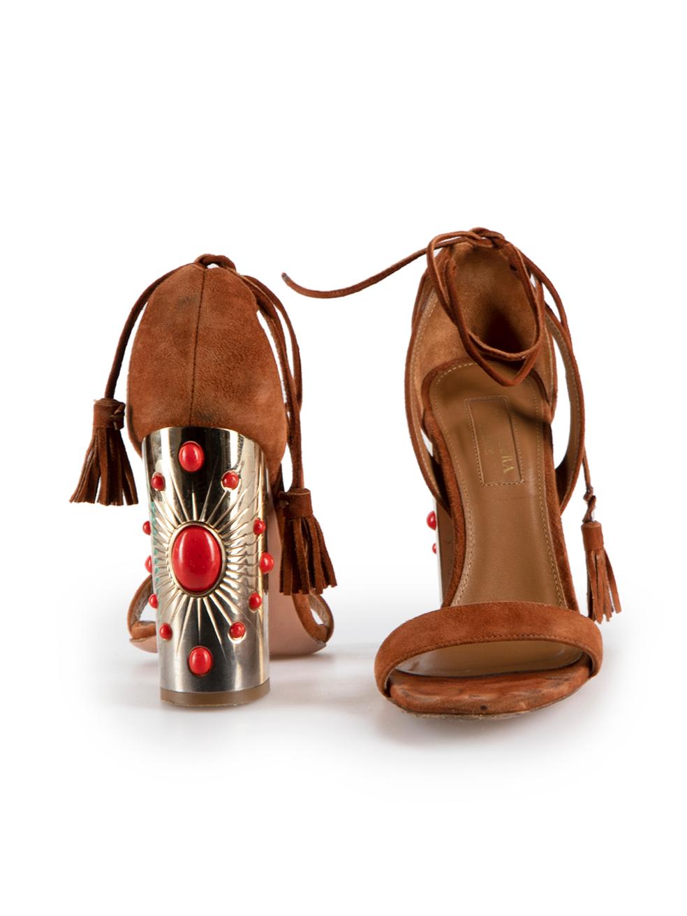 Aquazzura Brown Suede Embellished Heeled Sandals Size EU 36 Bon état - En vente à London, GB
