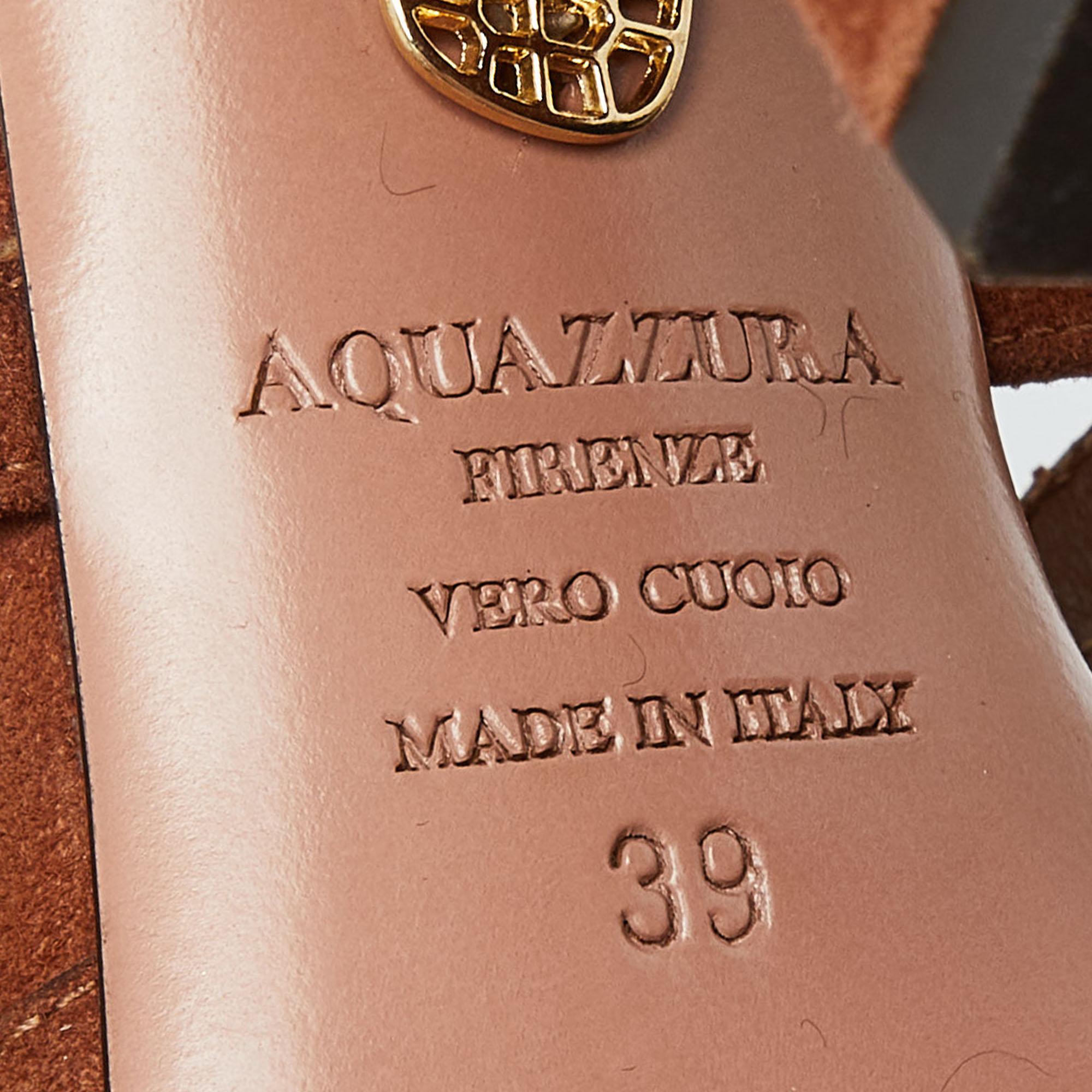 Aquazzura Marrone Camoscio Lace Up Tacco a Blocco Pompe Taglia 39 in vendita 4