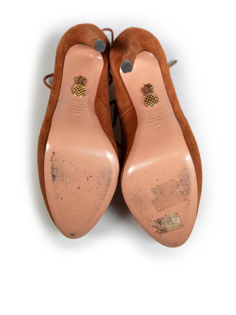 Women's Aquazzura Brown Suede Platform Pumps Size IT 37 For Sale