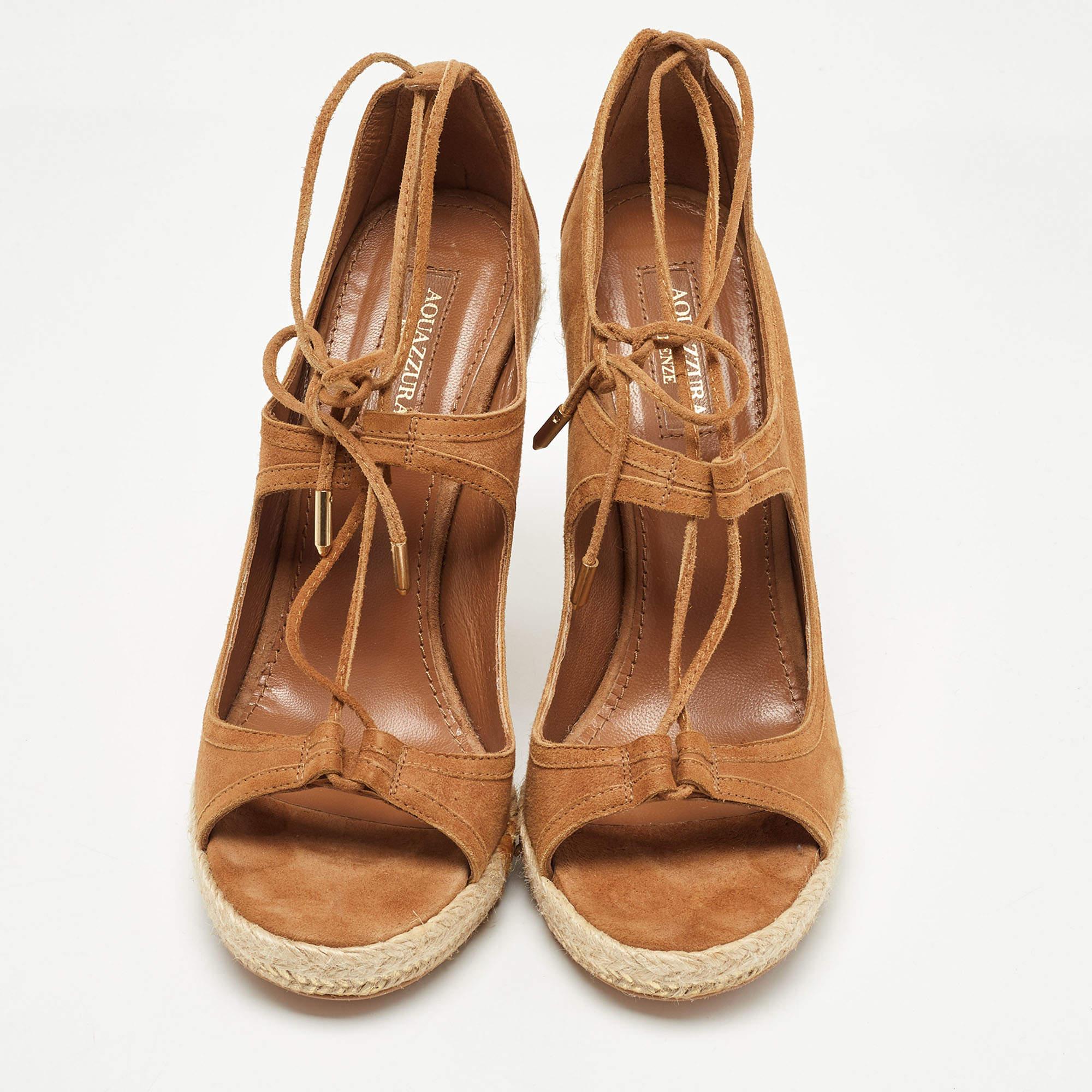 Aquazzura Sandalias con cuña en ante marrón Sexy Thing Cutout Talla 37.5 Marrón en venta