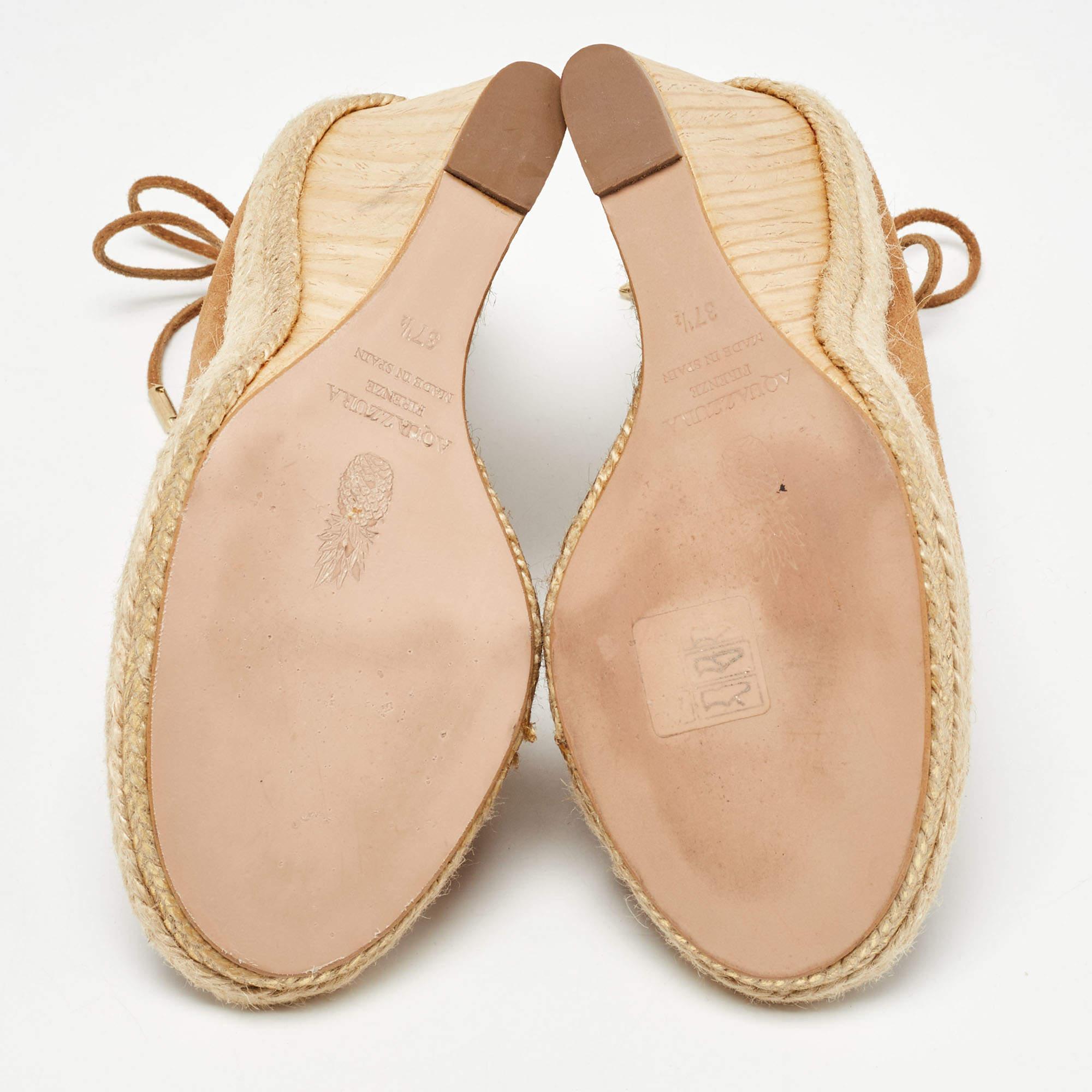 Aquazzura Sandalias con cuña en ante marrón Sexy Thing Cutout Talla 37.5 en venta 1