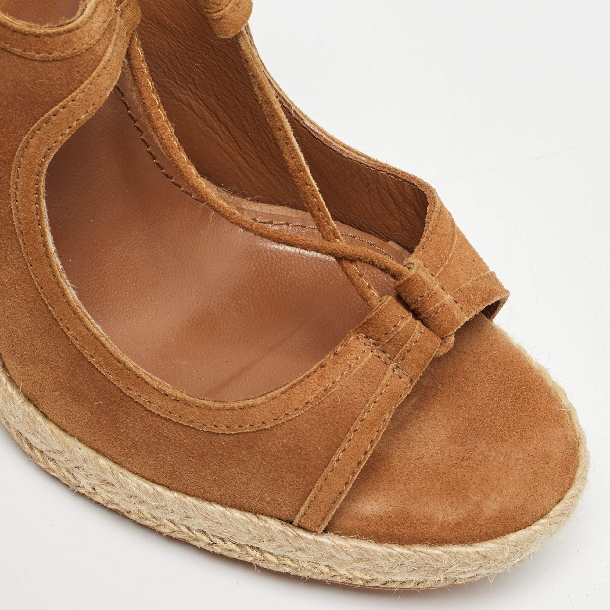 Aquazzura Sandalias con cuña en ante marrón Sexy Thing Cutout Talla 37.5 en venta 2