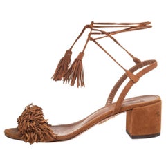 Aquazzura Brown Suede Wild Thing Ankle-Wrap Sandals Size 36