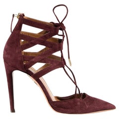 Aquazzura Burgundy Suede Belgiavia Lace Up Heels Größe IT 37.5