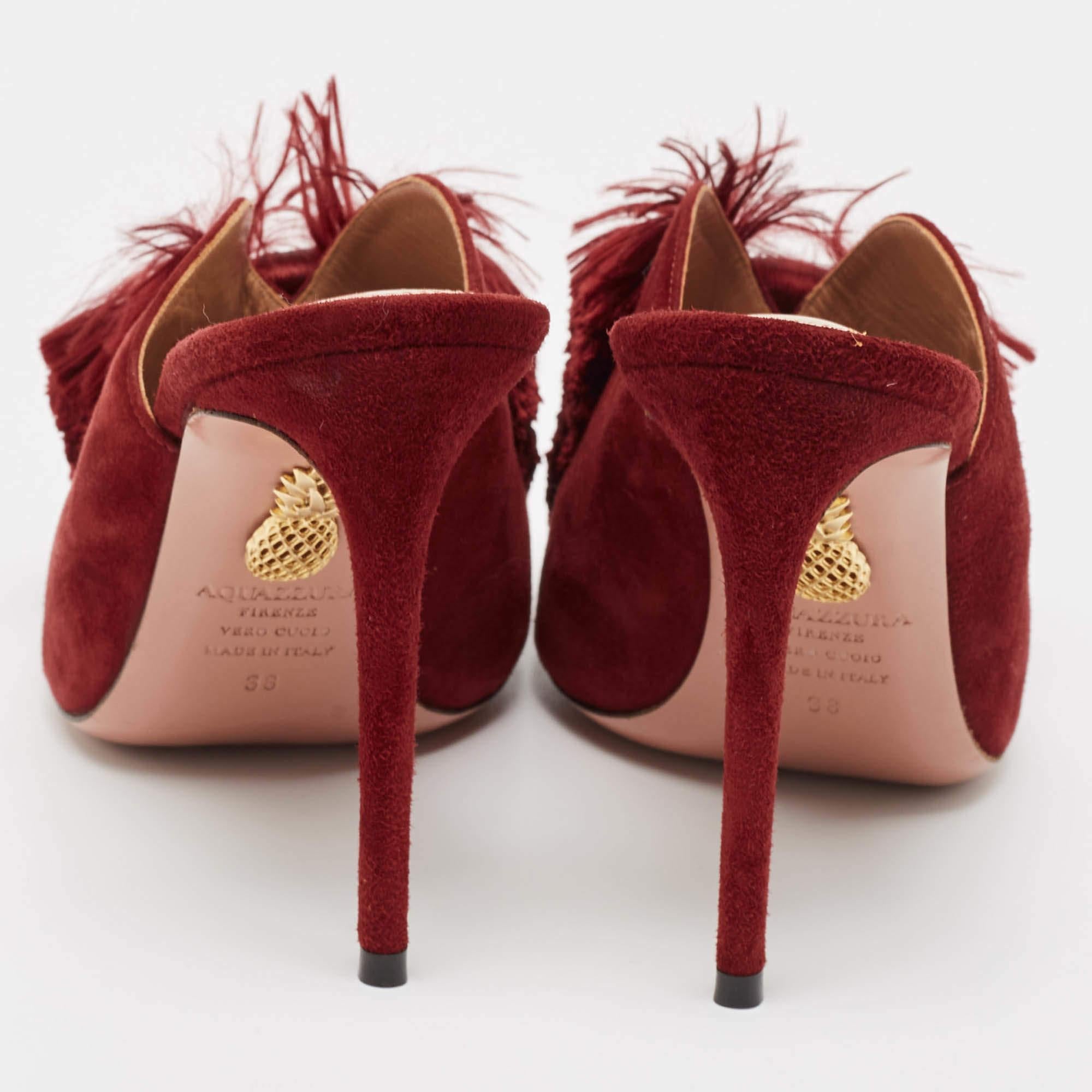 Women's Aquazzura Burgundy Suede Lotus Blossom Mules Size 38 For Sale