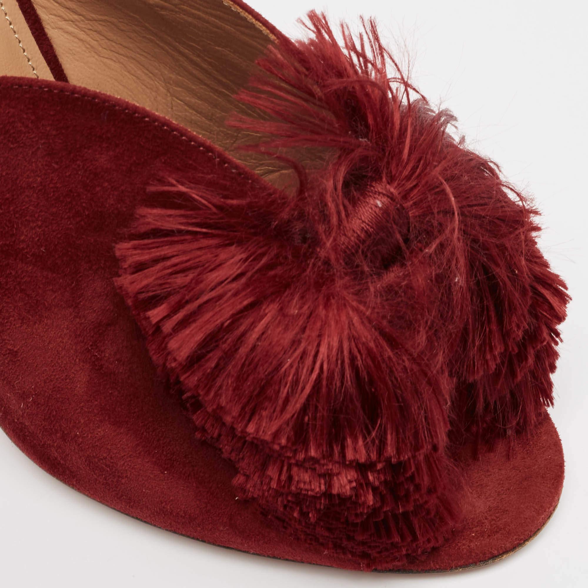 Aquazzura Burgundy Suede Lotus Blossom Mules Size 38 For Sale 3