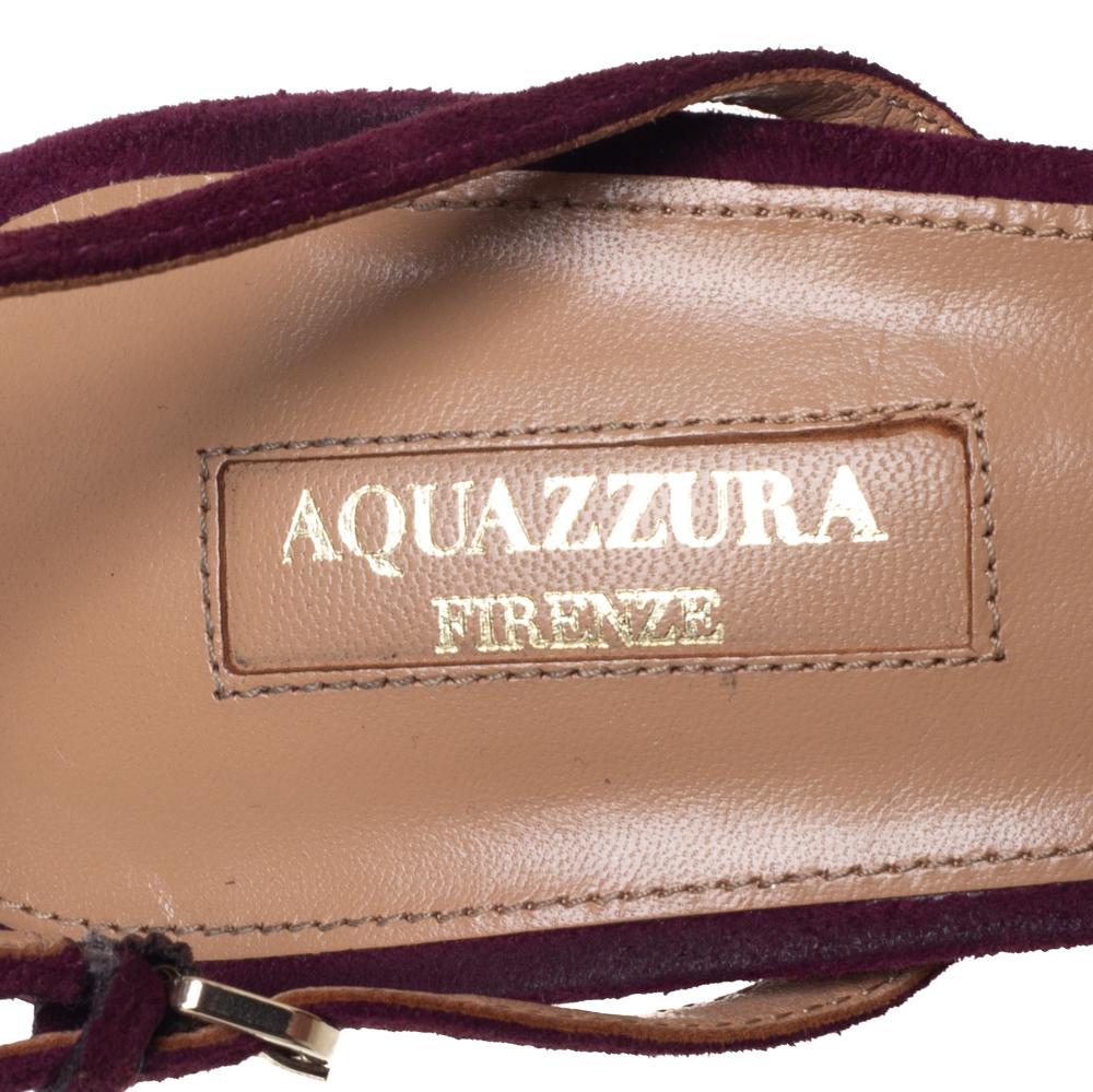Aquazzura Burgundy Suede Powder Puff Pointed Toe Slingback Sandals Size 40 In Good Condition In Dubai, Al Qouz 2