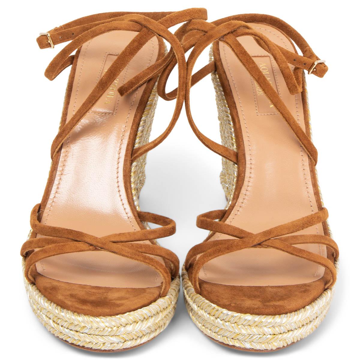 AQUAZZURA camel brown suede GIN Espadrille Wedge Sandals Shoes 37 For Sale at 1stDibs aquazzura wedges sale aquazzura espadrille aquazzura wedge espadrilles
