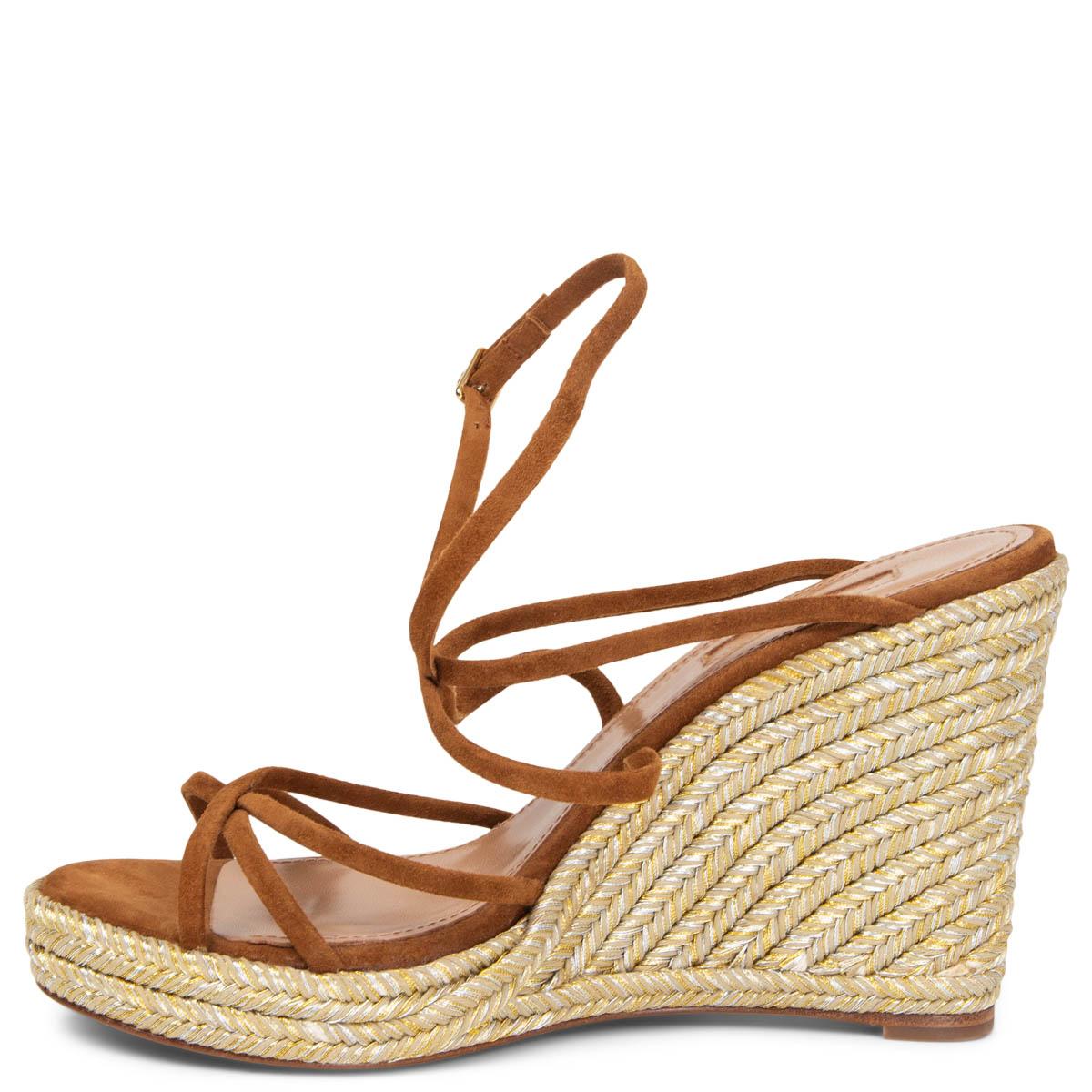 AQUAZZURA camel brown suede GIN Espadrille Wedge Sandals Shoes 37 For Sale at 1stDibs aquazzura wedges sale aquazzura espadrille aquazzura wedge espadrilles