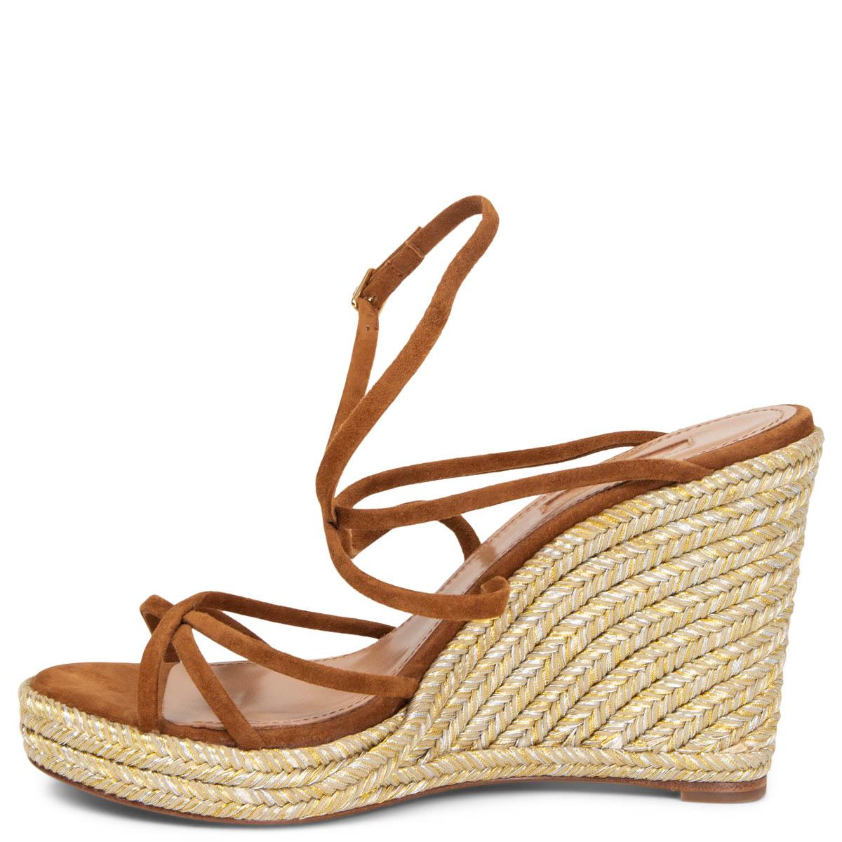 Beige AQUAZZURA - Sandales compensées en daim marron camel GIN Espadrille 37 en vente