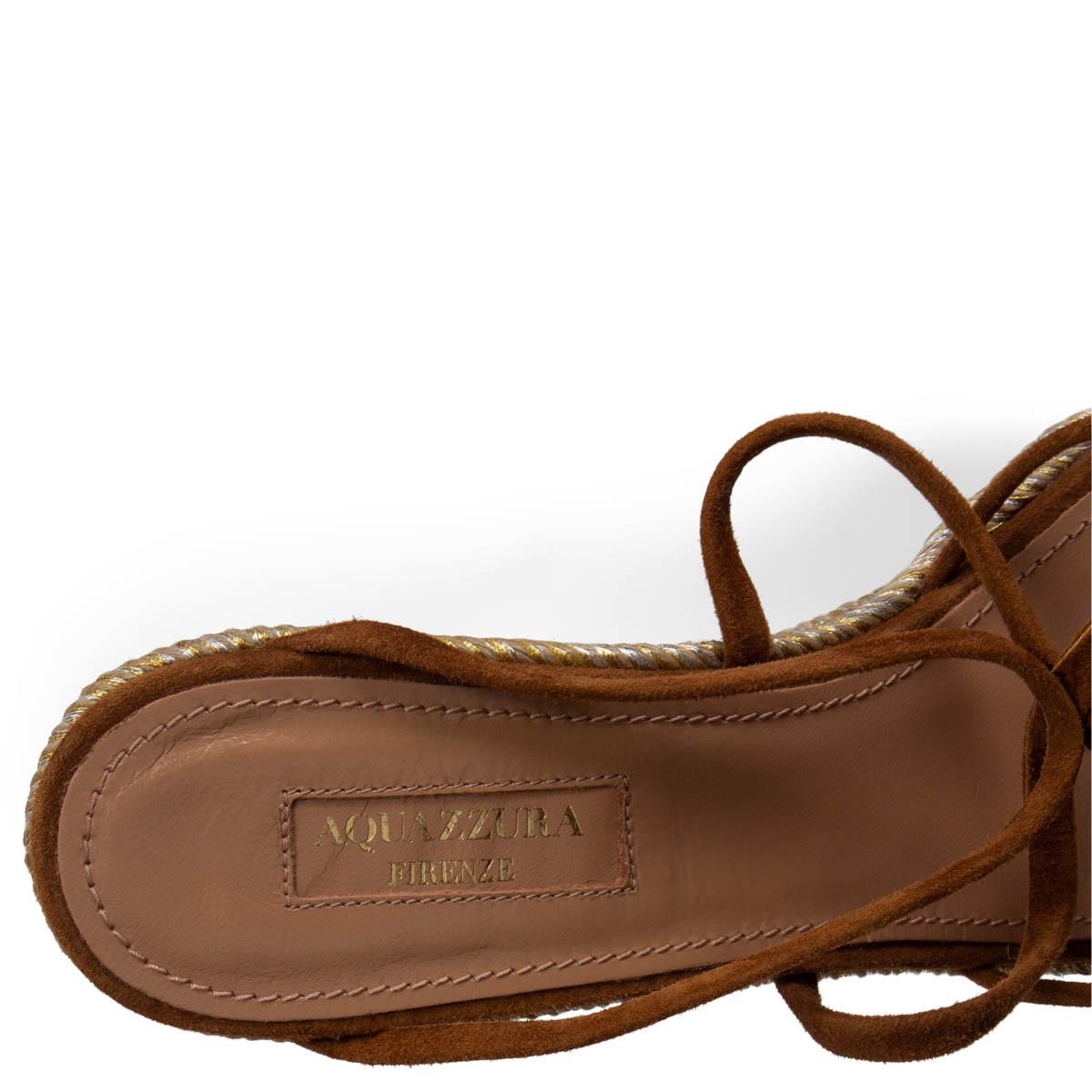 Beige AQUAZZURA camel brown suede GIN Espadrille Wedge Sandals Shoes 37 For Sale