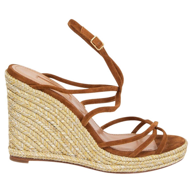 AQUAZZURA camel brown suede GIN Espadrille Wedge Sandals Shoes 37 For Sale  at 1stDibs