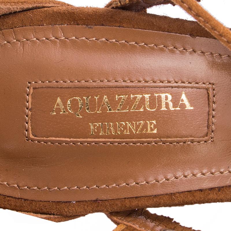 Brown AQUAZZURA camel brown suede TULUM FRINGE Sandals Shoes 36 For Sale
