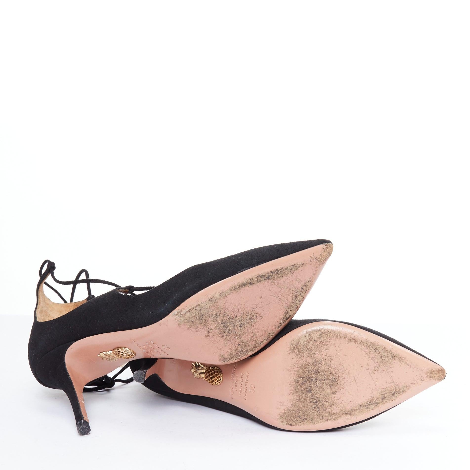 AQUAZZURA Christy 75 black suede lace up pointy mid pumps EU39 For Sale 6