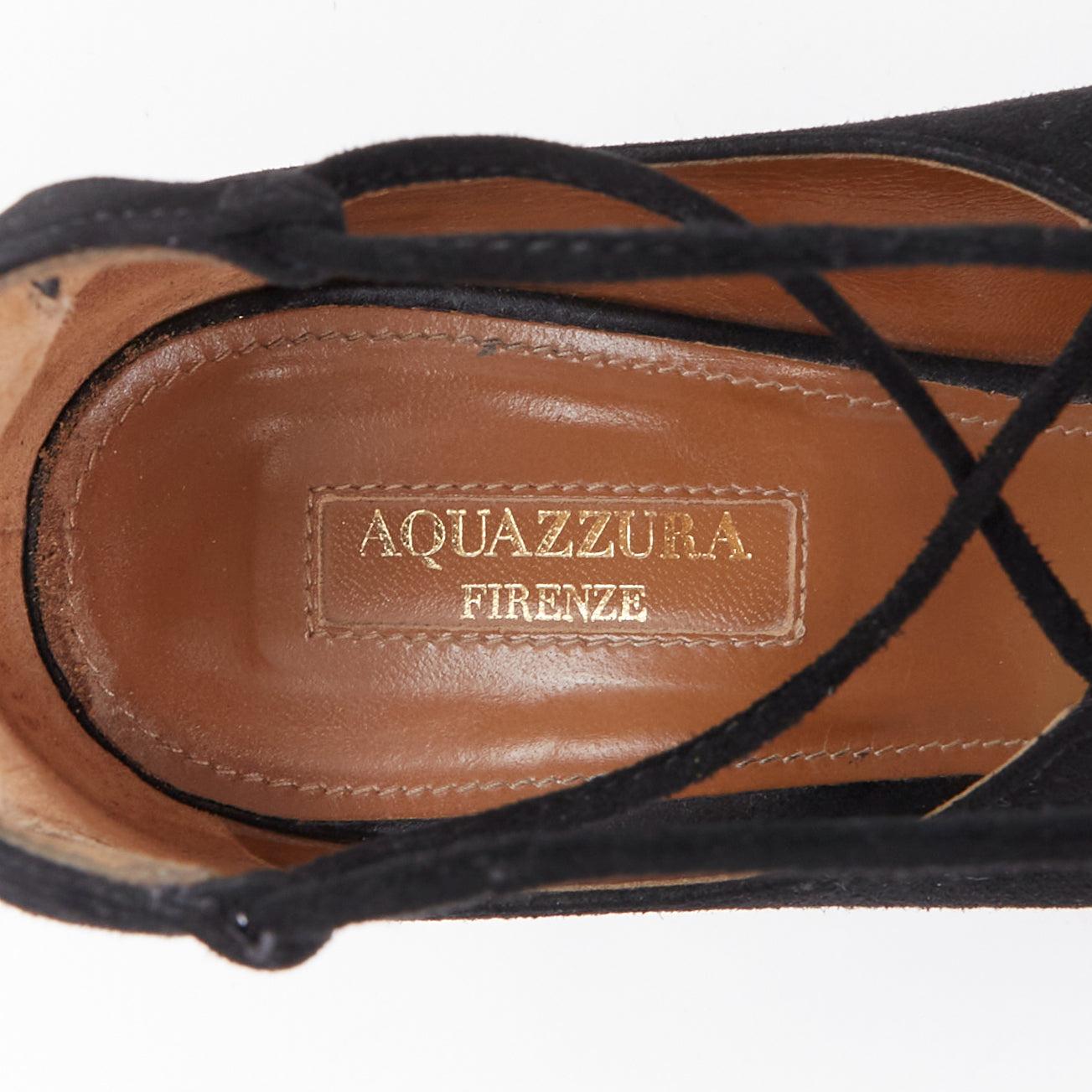 AQUAZZURA Christy 75 black suede lace up pointy mid pumps EU39 For Sale 4