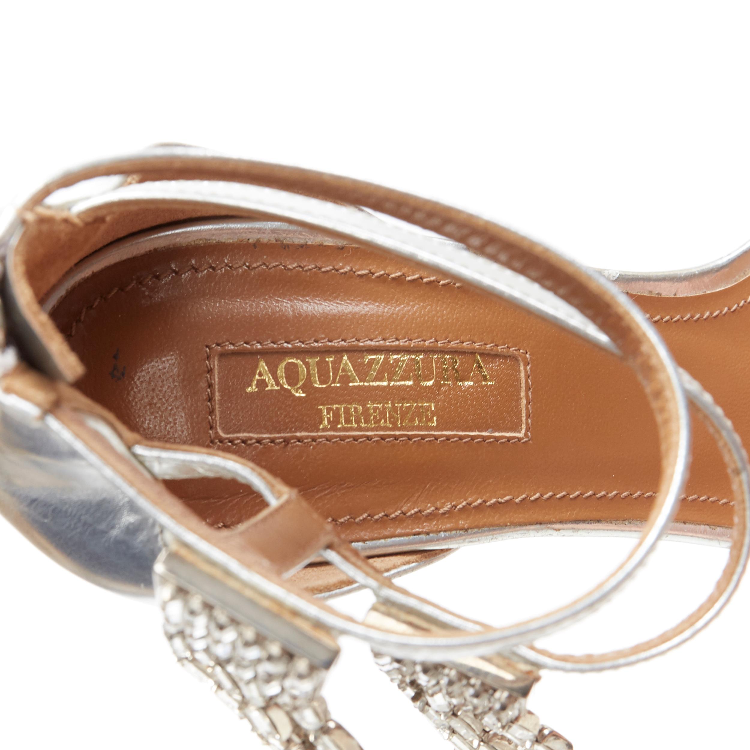 AQUAZZURA dangling crystal chandelier silver leather strappy heel sandals EU36.5 3