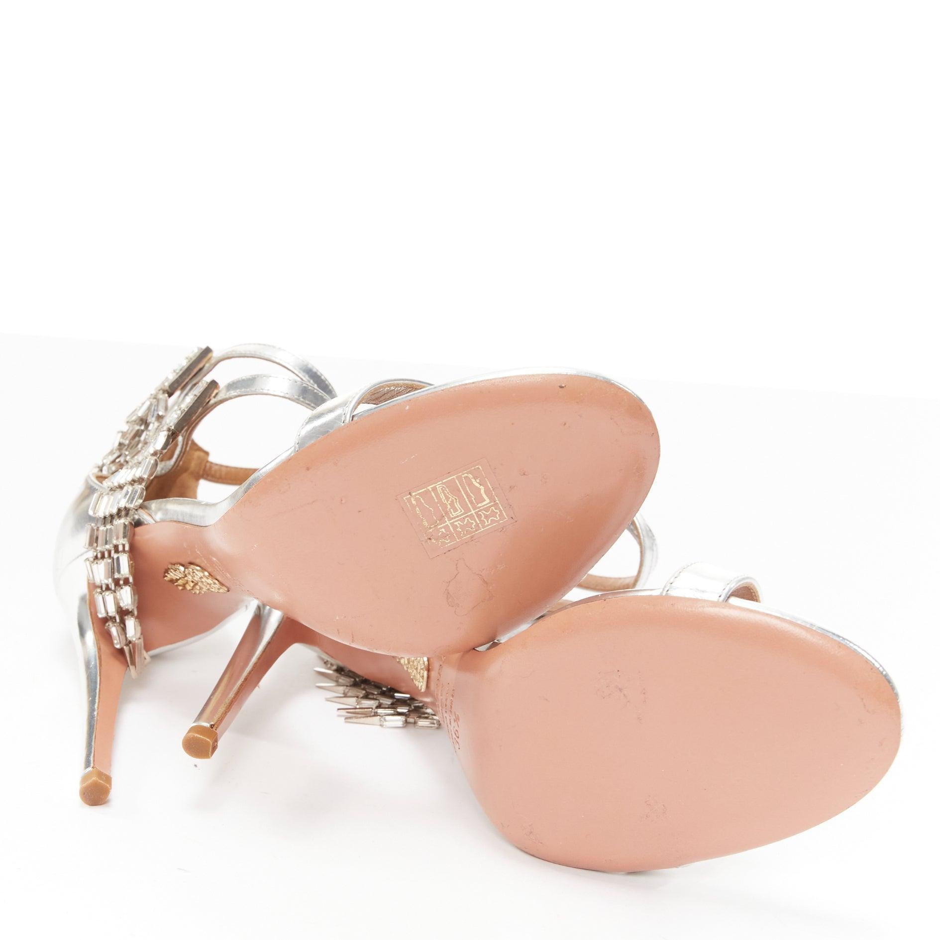 AQUAZZURA dangling crystal chandelier silver leather strappy heel sandals EU36.5 For Sale 6