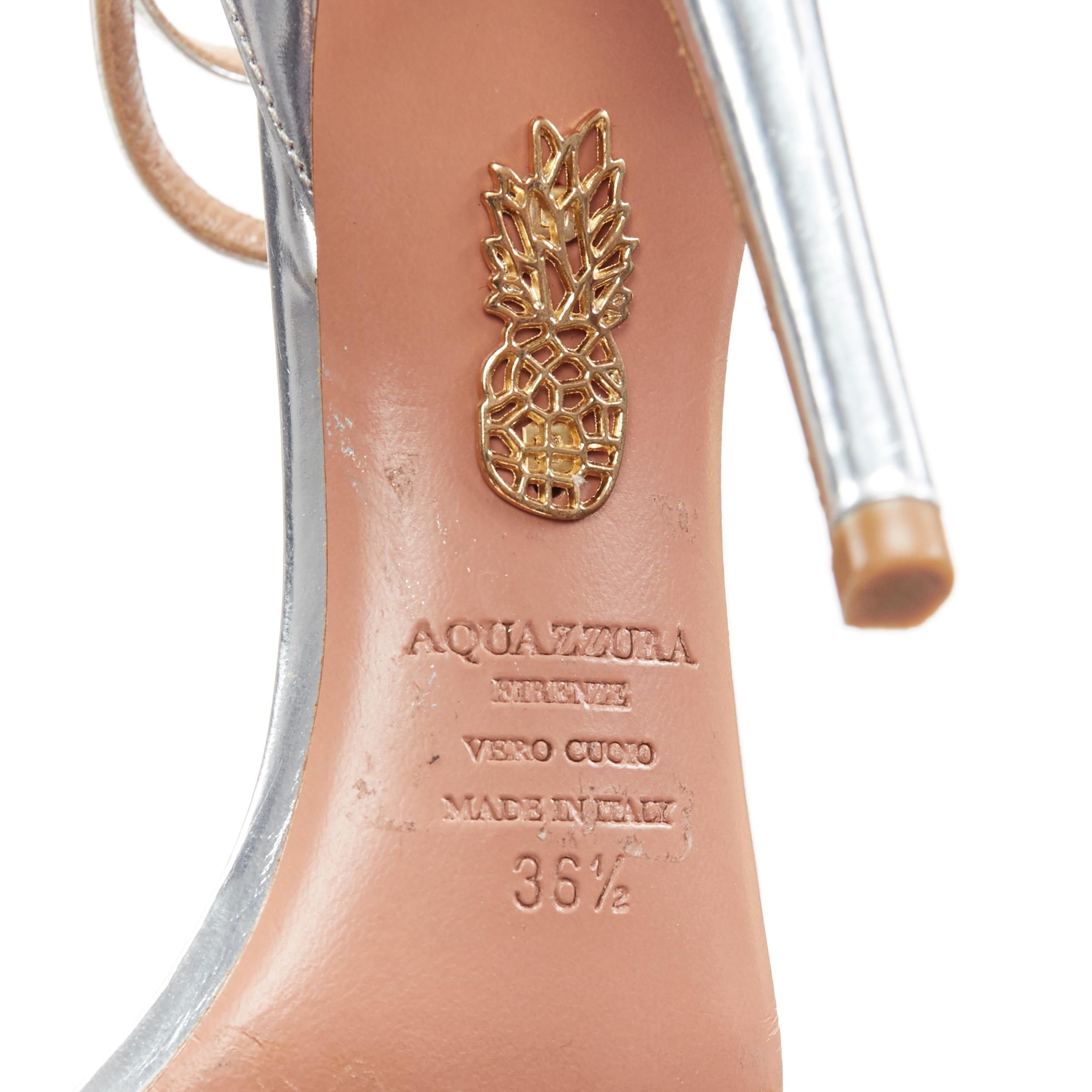 AQUAZZURA dangling crystal chandelier silver leather strappy heel sandals EU36.5 4