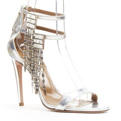 AQUAZZURA dangling crystal chandelier silver leather strappy heel sandals EU36.5
