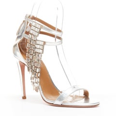 AQUAZZURA dangling crystal chandelier silver leather strappy heel sandals EU36.5