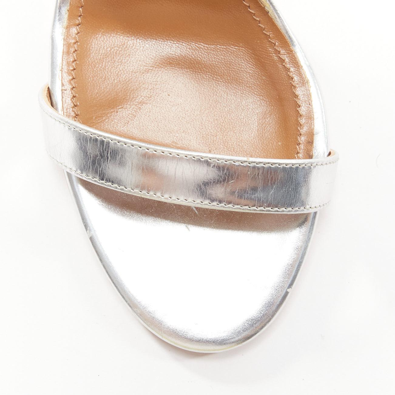 AQUAZZURA dangling crystal chandelier silver leather strappy heel sandals EU36.5 For Sale 2